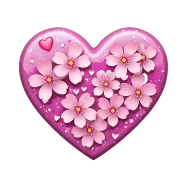 heart with sakura and glitter effect sticker