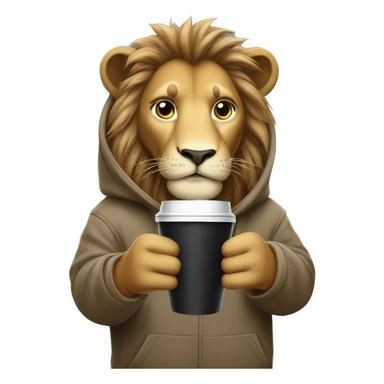 Lion wearing a hoodie and holding coffee  sticker