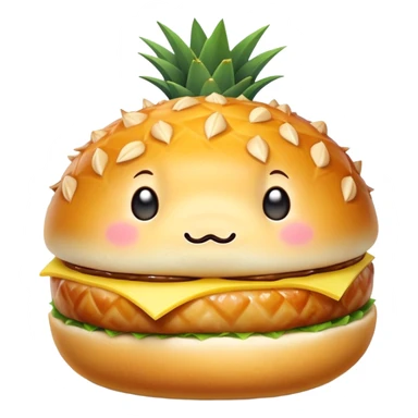 pineapple roast pork bun with visible pork filling sticker