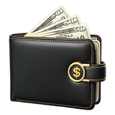 Rich emoji style black leather wallet with dollar bills, luxury money vibe, premium 3D emoji, ultra clean, high detail, no background
 sticker