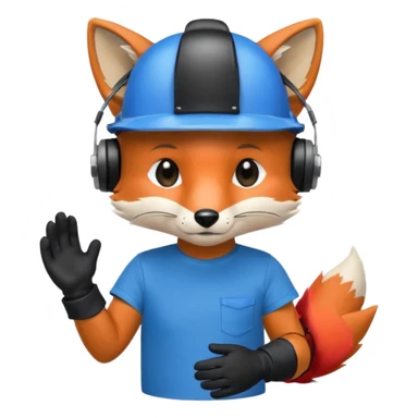 лисенок в каске синей и киней футболке и черных перчатках слушает музыку sticker