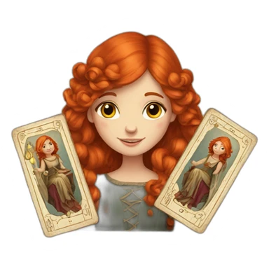 a red haired girl from the middle ages with a deck of tarot cards sticker