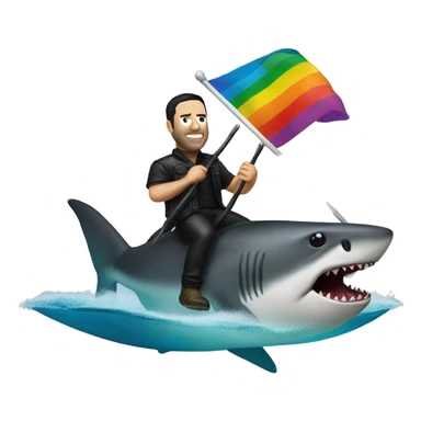 trent reznor  holding gay flag while riding a shark sticker
