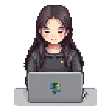 chica con computadora trabajando en una laptop, colores brillantes sticker