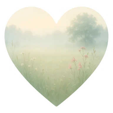 heart with a misty morning meadow, clean digital illustration sticker