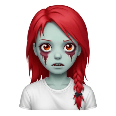zombie girl with red long emo hair and white shirt sticker