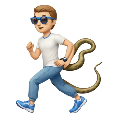 friendly anthropomorphised snake in jeans and a t-shirt, wearing dark sunglasses, jogging upright in relaxed pose sticker