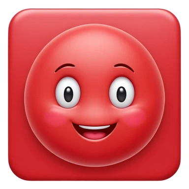 Cute round emoji mascot, shaped like a soft blob or jellybean, with two expressive eyes and a happy or clever smile. Entire body is colored in a warm cherry red (#e84a5f style), with no outline. Minimal facial features. Simple, friendly, and modern emoji-style character. Clean white background. sticker