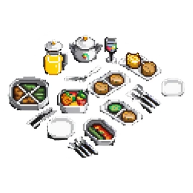 buffet service with food trays and serving utensils sticker