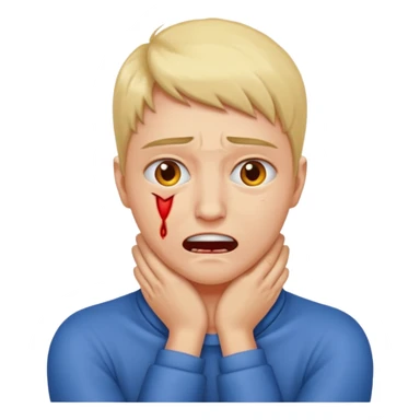 a bust of a person with both their hands around their neck with a face in pain sticker