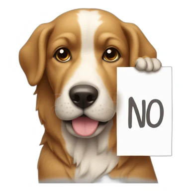 a dog with a sign writing no sticker