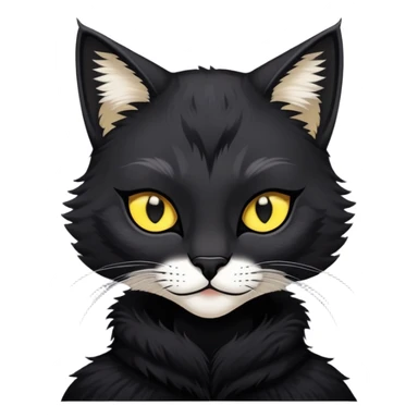 Tabaxi young woman. Black color, yellow eyes. Comix art sticker