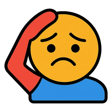 Convert the image to a color outline icon style of a sad face with hand at forehead in salute. Keep the background transparent. sticker