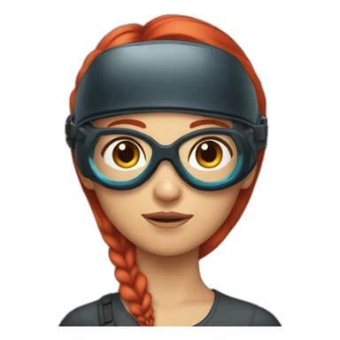 A girl with long red hair wearing goggles on her head sticker