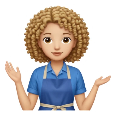 person with curly hair in blue apron sticker