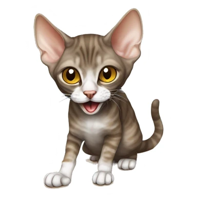 dark brown tabby devon rex playing with a mouse sticker