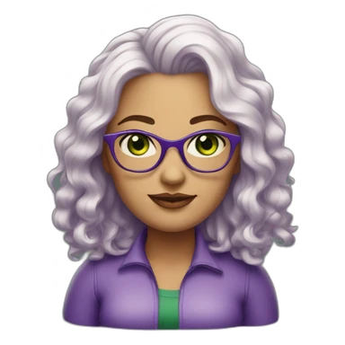 curvy-white-woman-purple-wavy-hair-green-eyes-square-glasses sticker