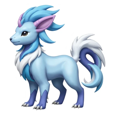 Shiny Glossy Pastel Light Divine Reptilian Draconian Furry Scaly Hairy Feathery Bovine Goated Feline Beautiful Floral Snowy Pretty Absol-Amaura-Suicune-Cobalion-fusion, full body sticker