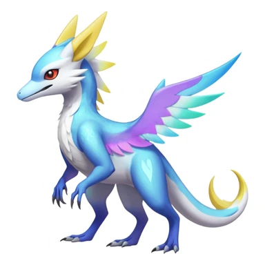 Colorful scaly flurry iridescent shiny bioluminescent translucent luminescent neon pastel bright pale Latias-Sergal-Vernid-Silvally-Renamon-Zeraora-Bastet-Fakémon-hybrid-fusion-creature, full body sticker