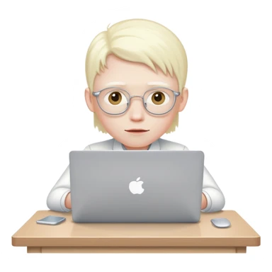 albino youtuber on laptop with desk wearing eye contacts sticker
