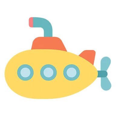 submarine, color icon style, flat colors, clear outlines, modern icon aesthetic sticker