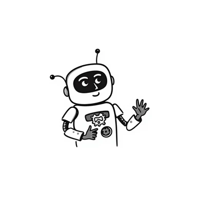 Hand-drawn robot with mechanical arms and gears sticker