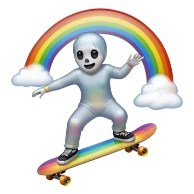ghost emoji skate boarding under a rainbow  sticker