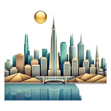 create an image of san francisco skyline in the tech future - no car, use art deco, no frame sticker