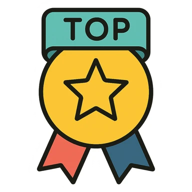 gold top category emblem with subtle colorful accents, elegant minimalist flat design, award badge style, 2D flat vector, trending icon look, soft shadows, no text, isolated on white background, commercial use sticker