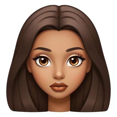 Glamourous, light brown skin tone, very beautiful girl, with big plump shiny lips, long long lashes, black straight smooth silky long hair, straight parting hair, brown eyes sticker