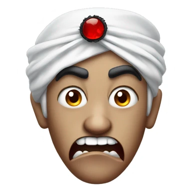 A vampire with angry eyebrows and fangs wearing a turban.  sticker