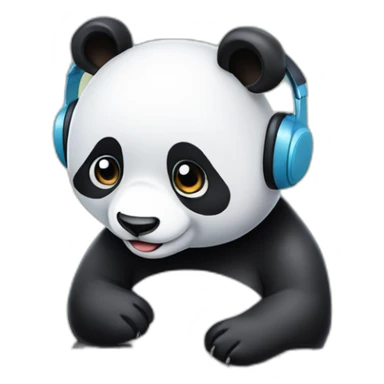 panda wearing a headset typing on the PC keyboard sticker