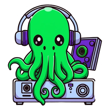 Lovecraftian Cthulhu monster with tentacle face operating audio equipment sticker