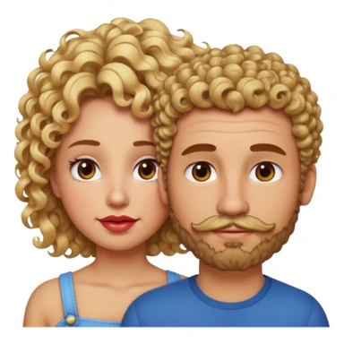 sarı saçlı kıvırcık kahverengi gözlü güzel dudaklı kızla kıvıcık kısa saçlı kahverengi çenesinde sakal ve bıyık olan kısık gözlü erkek aşk emojisiyap sticker