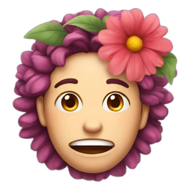 grimacing face but with flower in hair sticker