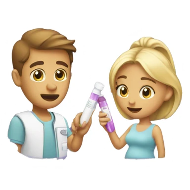 couple looking at pregnancy test sticker