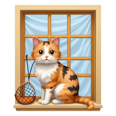 cat trying to go to a window with nets on the window sticker