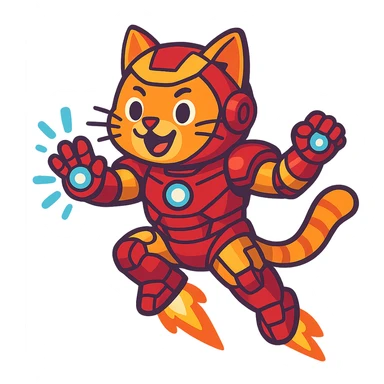 a cat dressed as Iron Man, in a fun and dynamic pose, detailed armor, vibrant colors sticker