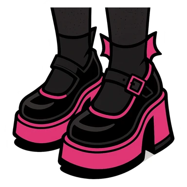 BLACKPINK-inspired gothic shoes, no hearts, black and pink, bold and expressive, vibrant toon style sticker
