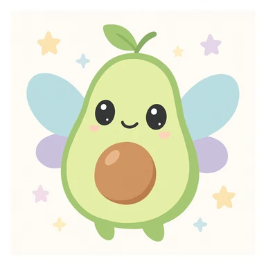avocado fairy, whimsical, wings, magical, cute, soft colors, fantasy style sticker