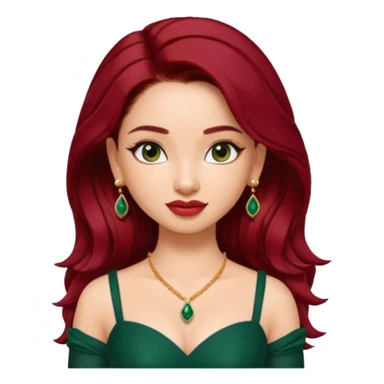 pretty bratz genmoji that looks like tamannah bhatia (bollywood actress), wearing a dark green sweetheart neckline top, dark red hair, light makeup, no necklace, dangly earrings, side hair part sticker