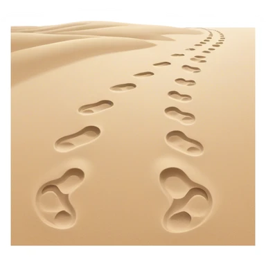 A quiet beach at sunset. **Baby footsteps trail behind larger ones**, slowly fading into the sand. As the tide nears, the **small steps merge with the adult’s**, past and present walking together toward the horizon. sticker