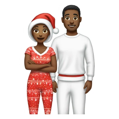 a couple in matching christmas pajamas black woman white man sticker