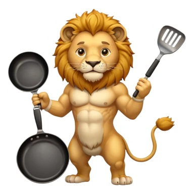 Lion holding frying pan sticker