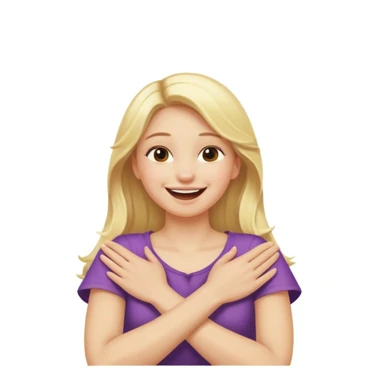 arms crossed holding neck laughing long, blonde hair girl sticker