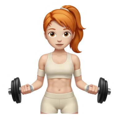 Ginger gym girl with dumbbells and cream gym clothes sticker