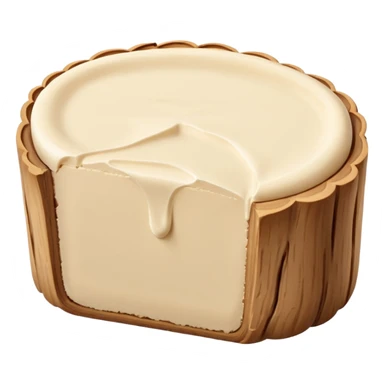 small mound or log of smooth pale beige almond paste with dense slightly matte surface and soft malleable texture, rounded clean edges, one or two slices beside it revealing uniform interior, no packaging or decoration, just the pâte d’amande, soft lighting, subtle shadows, emoji scale sticker