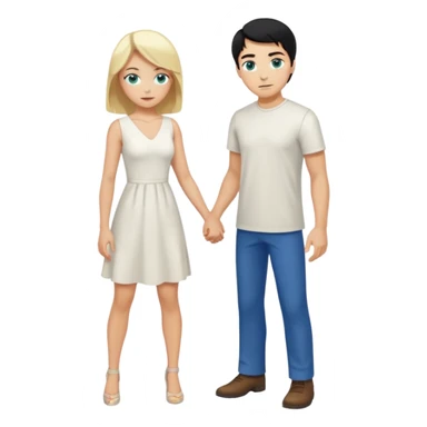 Man, black Hair, blue eyes, whole body, Woman, blonde, green eyes, White Dress, bending knees sticker