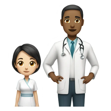 girl in qipao looked at a male doctor in white Dr uniform sticker