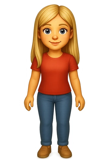 Сгенерируй мне в стиле детализированного емодзи девушку русской внешности, блондинку. В ПОЛНЫЙ РОСТ ОНИ И НЕ КАСАЮТСЯ КРАЕВ ИЗОБРАЖЕНИЯ sticker